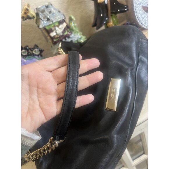 Vintage DKNY Black Leather Hobo Bag Soft Gold Handbag Y2K Purse Shoulder Bag - Picture 9 of 16